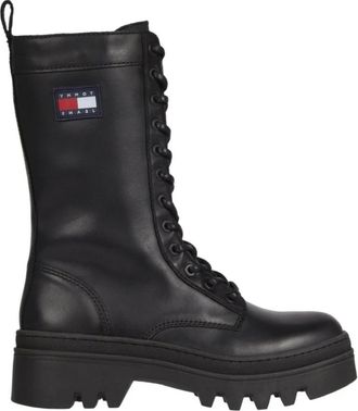 Tommy Jeans Zwarte Veterschoenen - Dames - Veterlaarzen - Zwart - 36 EU - Leer - Schoenen