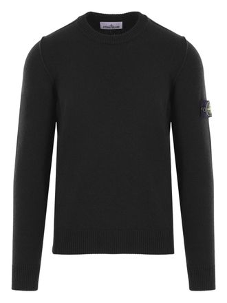 Stone Island Crew-Neck Black Sweater with Technical Detailing