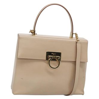Ferragamo Gancini Convertible Top Handle Leather Beige Leather Handbag (Pre-Owned)