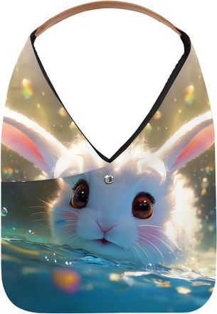 Generic Lovely Rabbit Swims Underwater Reusable Lightweight Grocery Bags - Foldable Into Compact Pouch, Washable & Sturdy, Multipurpose for Shopping and Trave