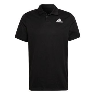 adidas Solid Color Tennis Sports Short Sleeve Polo Shirt Black HC2716