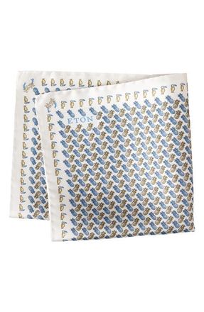 Eton White Pineapple Print Silk Twill Pocket Square at Nordstrom