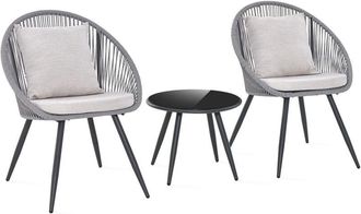 Costway 3 Piece Patio Furniture Set Woven Rope Balcony Chair w/ Seat & Back Cushions