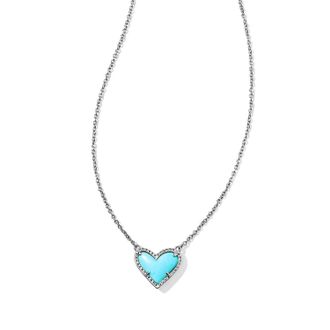 Kendra Scott Womens Ari Heart Short Pendant Necklace In Silver Turquoise Magnesite