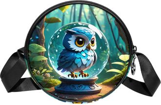 Generic Circle Crossbody Bag for Women, Owl Crystal Ball Small Sling Bag Daypack with Zipper Adjustable Shoulder Straps Casual Ladies Girls Round Purse