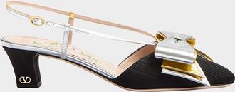 Valentino Garavani Bowow Moire Colorblock Slingback Pumps