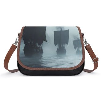 Generic Large Medieval Ships Sailing Boat Crossbody Bags for Women Fashion Leather Shoulder Handbags With Adjustable Strap