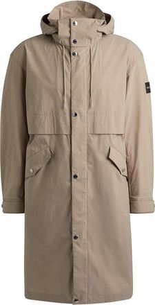 HUGO BOSS Mens Cataldo Hooded Solid Patterned Coat in Dark Beige - Size X-Large