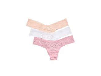 Hanky Panky Signature Lace(r) Low Rise Thongs 3-Pack Womens Underwear Meadow Rose Pink/Vanilla/White, Lace/Nylon
