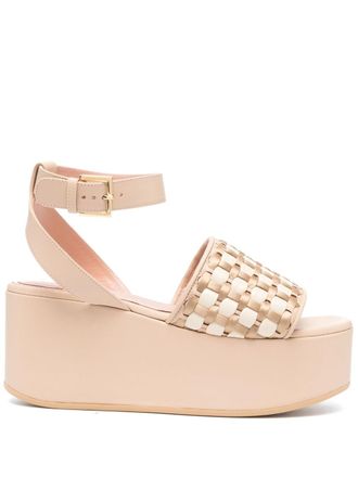 Alberta Ferretti interwoven-design wedge sandals - women - Rubber/Calf Leather/Sheepskin - 39 - Neutrals