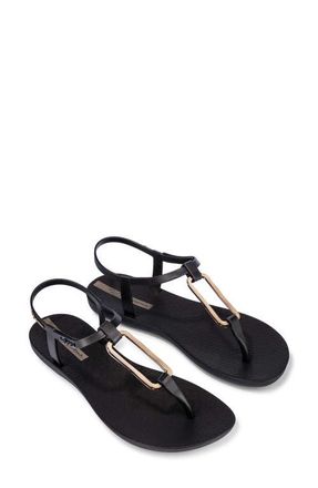 Ipanema Clas Modern Water Resistant Ankle Strap Sandal in Black/Gold at Nordstrom, Size 6