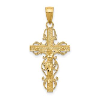 Diamond2Deal 10k Yellow Gold Gold Polished Crucifix lace Trim Pendant