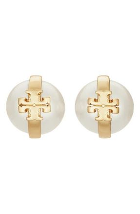 Tory Burch Moondance Faux Pearl Stud Earrings in Light Brass /Pearl at Nordstrom