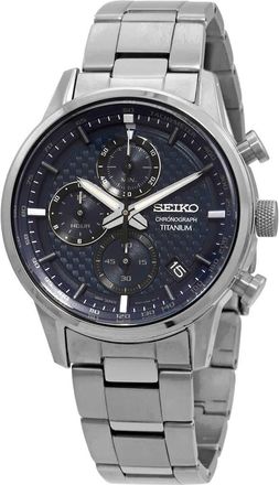 Seiko Chronograph Quartz Blue Dial Grey Titanium Mens Watch SSB387