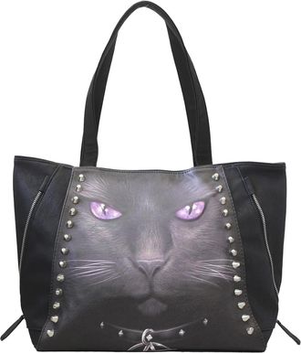 Spiral Zwarte kat shopper van imitatieleer (Zwart)