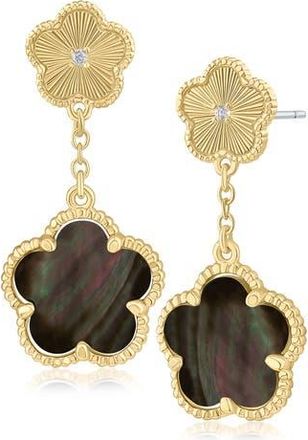 Kenneth Jay Lane CZ Clover Double Drop Earrings in Abalone/Gold at Nordstrom Rack