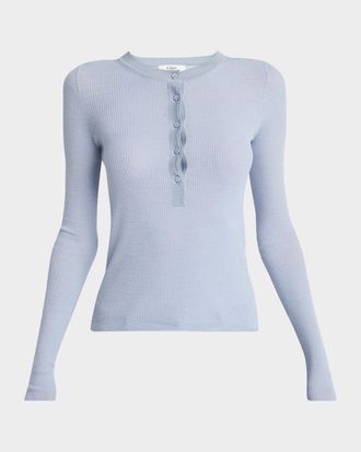 Chlo&eacute; Ribbed Long-Sleeve Henley Sweater