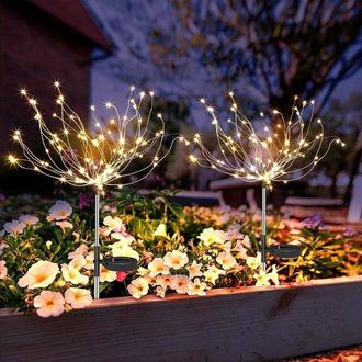 OEM 2 Luces Solares Para Jard&iacute;n Con 120 Led, Dise&ntilde;o De Fuegos Artificiales, Luz C&aacute;lida, Impermeables, Bricolaje, Patio Y Macetas