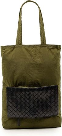 Bottega Veneta Black Khaki Leather Nylon Eco-Bag Tote Bag (Pre-Owned)