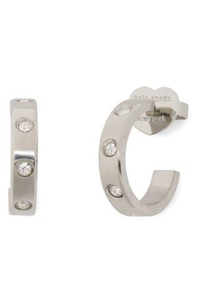 Kate Spade New York cubic zirconia huggie hoop earrings in Clear/Silver at Nordstrom