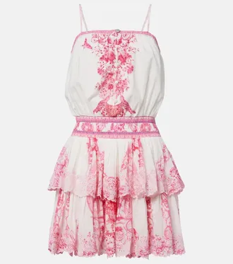 Camilla Vestido corto de algod&oacute;n estampado adornado