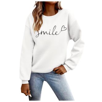 Generic Womens Sweatshirts with No Hood, Ladies Jumpers Ribbon Letter Print Pullover Autumn Long Sleeve Tops Casual Shirts Crewneck Sweaters Loose Shirts Comf