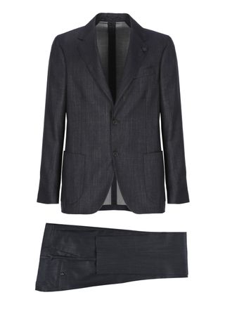 Lardini Blue Black Buttons Flower Accent Suit