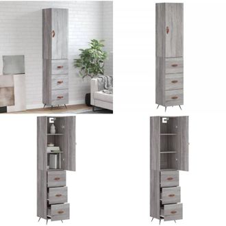 vidaXL Credenza Grigio Sonoma 34,5x34x180 cm in Legno Multistrato - Credenza grigia - Credenza moderna