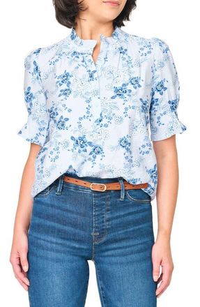 Gibsonlook Dianthus Floral Puff Sleeve Top in Soft Sky Floral at Nordstrom, Size Xx-Large