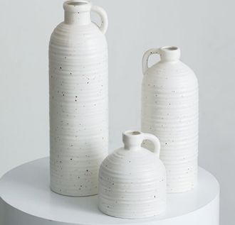 OEM Juego De 3 Jarrones Peque&ntilde;os De Cer&aacute;mica Blanca Acanalada, Ideales Para Hierba De La Pampa Y Decoraci&oacute;n R&uacute;stica De Interiores