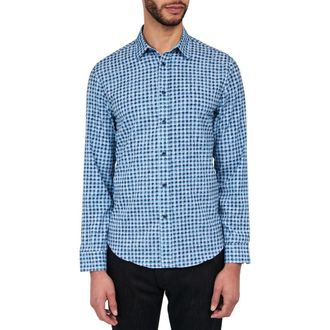 Brooklyn Brigade Slim Fit Wyckoff Blurry Gingham 4-Way Stretch Performance Long Sleeve Shirt in Blue at Nordstrom, Size Xx-Large