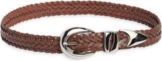 Vince Camuto Sculptural Buckle Woven Leather Belt in Cognac Silver at Nordstrom Rack, Size X-Large