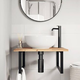Berkfield Home Elegant Basin Shelf Wall Mounted Steel & Solid Wood Acacia in Brown
