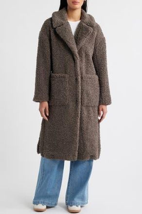 Bcbgmaxazria Notch Collar Faux Shearling Long Coat in Grey at Nordstrom Rack, Size X-Large
