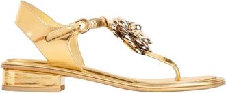 Chanel Metalic Gold Leather Sandals with Camellia Detail Size 40