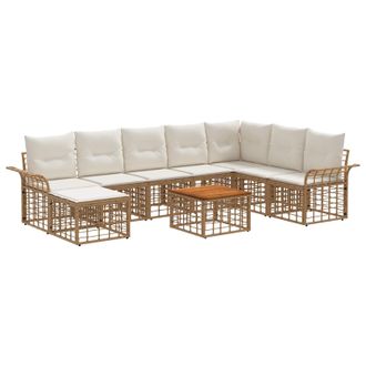vidaXL Conjunto De Sof&aacute;s De Exterior 9 Pcs Natural Y Crema Poli&eacute;ster Vidaxl