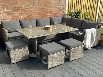 Outdoor Living The Knutsford 9 Seat Corner Rattan Dining Set in Grey