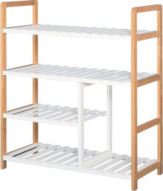 HOMCOM 4-Tier Shoe Rack Simple Home Storage w/ Wood Frame Boot Compartment Slatted Shelves Trainer Sandals Stylish Hallway Furniture - Home Living | TJ Hugh