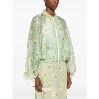 Fendi Silk-Blend Lace Floral Bomber Jacket - Green