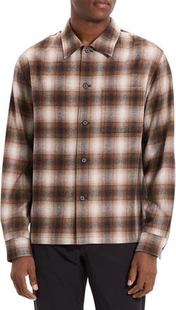 Theory Plaid Button-Up Shirt in Brownwood Multi at Nordstrom, Size Xx-Large