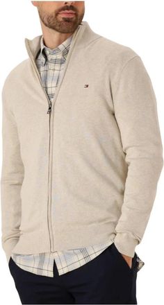 Tommy Hilfiger Truien & Vesten, Heren, Beige, XL, Katoen, Essential Cotton Zip Thru Sweater