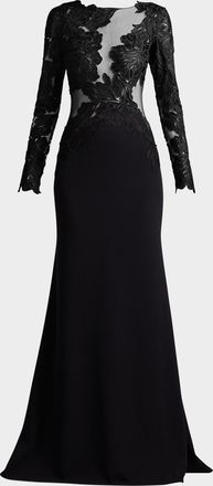 Tadashi Shoji Embroidered Floral Illusion Gown