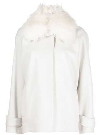 Stella McCartney faux-fur collar wool coat - women - Wool/Artificial Fur - 38 - Neutrals
