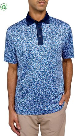 ConStruct Regular Fit Micro Floral Print Recycled Performance Golf Polo in White/blue at Nordstrom, Size Xxx-Large