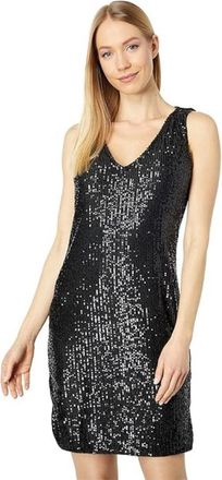 Marina Rossini Sheath Dress Womens Black Sequin Stretch V-Neck Sleeveless JDM533