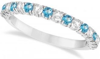 Allurez Blue Topaz & Diamond Wedding Band Anniversary Ring in 14k White Gold (0.75ct)