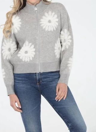 Rain + Rose Blossom Floral Sweater Jacket In Grey