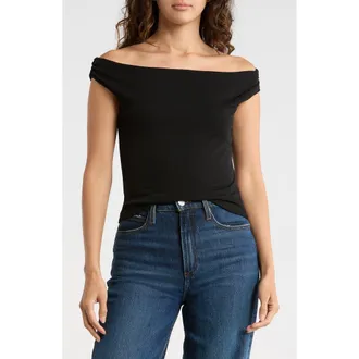 Madden Girl Drape Neck Off the Shoulder Top in Black at Nordstrom Rack, Size X-Large
