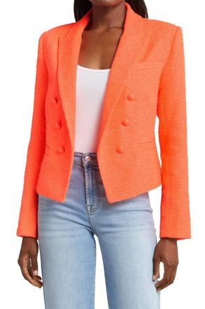 L'agence Pre-Loved Brooke Double Breasted Tweed Cropped Blazer In Bright Orange