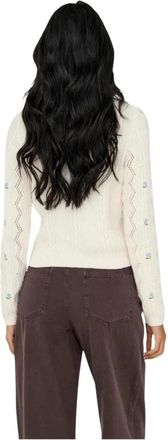 Only Gebreide trui met lange mouwen en print - Dames - Ronde hals truien - Wit - XL - Katoen - Truien & Vesten